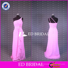 ED Bridal New Coming Real Sample One Shoulder Draped Waist A Line Long Pink Chiffon Prom Dresses 2017